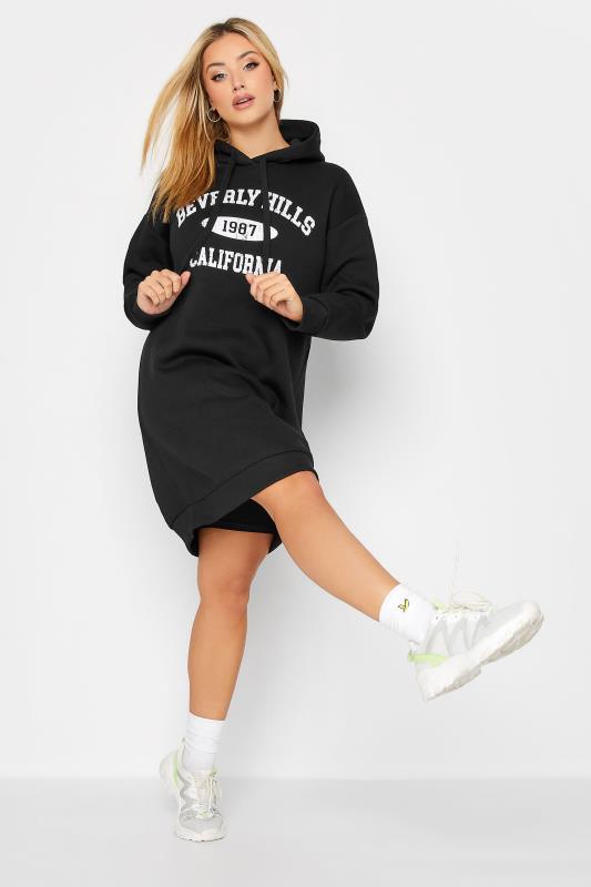 Plus Size Black 'Beverly Hills' Slogan Hoodie Dress | Yours Clothing 1