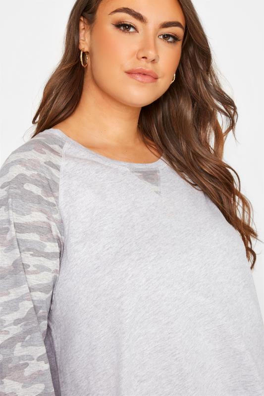 Plus Size Grey Marl Camo Print Long Sleeve T-Shirt | Yours Clothing 4