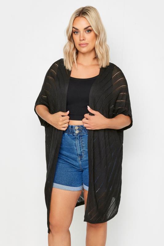 YOURS Plus Size Black Chevron Detail Cardigan | Yours Clothing 1