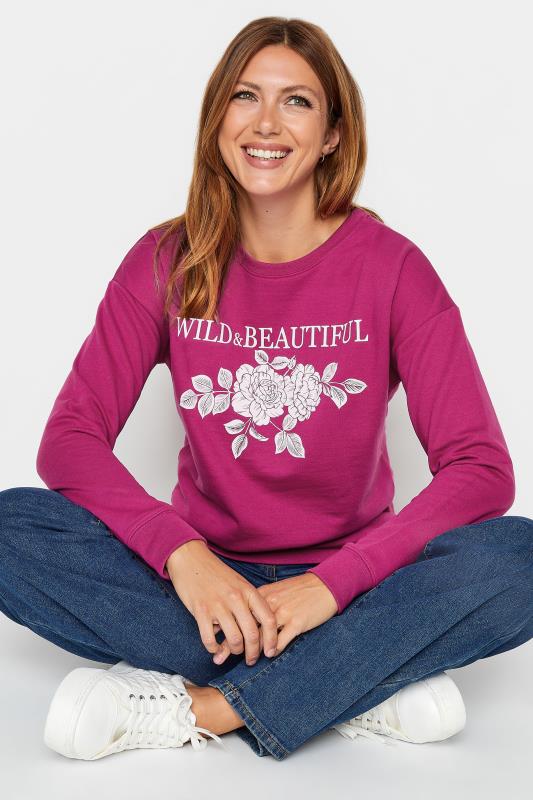 Tall  LTS Tall Hot Pink Flower "Wild & Beautiful" Print Sweatshirt