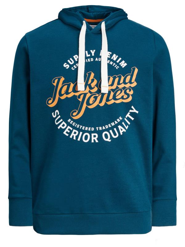 JACK & JONES Big & Tall Blue Hooded Logo Print Sweatshirt | BadRhino 2