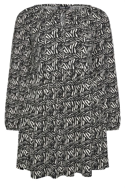 YOURS Plus Size Black & White Abstract Print Long Sleeve Mini Dress | Yours Clothing 5