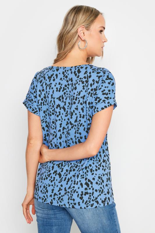 LTS Tall Women's Blue Leopard Print Cotton Henley T-Shirt | Long Tall Sally 3
