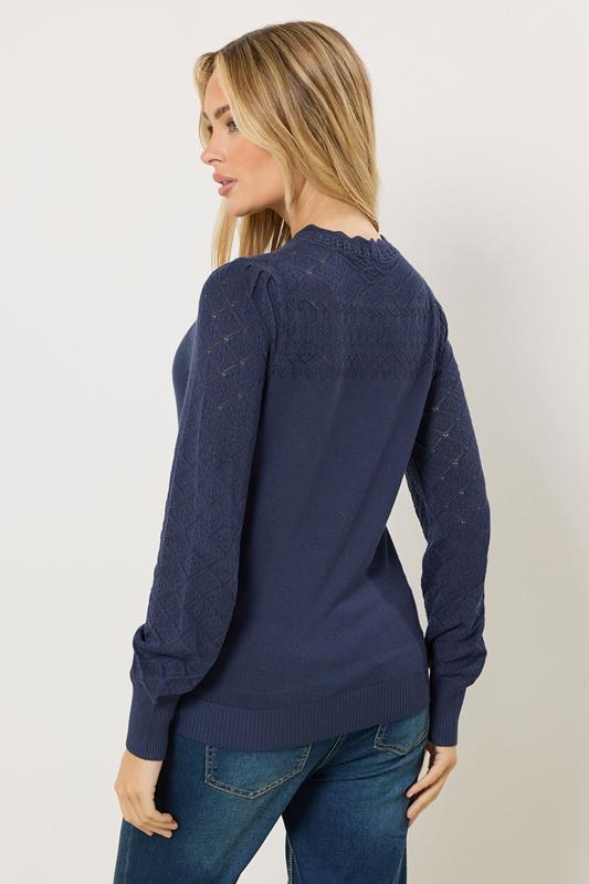 M&Co Navy Blue Pointelle Sleeve Jumper | M&Co 2