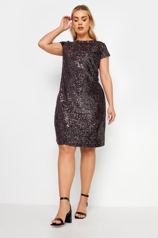 YOURS Plus Size Purple Sequin Embellished Velvet Midi Dress | Yours Clothing 2