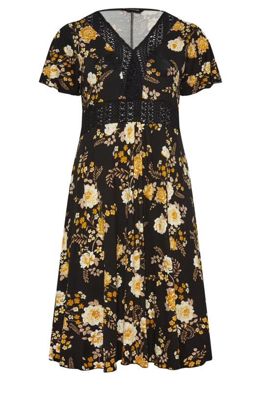 YOURS Plus Size Black Floral Print Lace Detail Dress | Yours Clothing 6