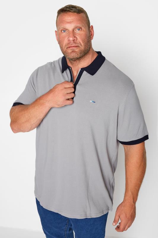 BadRhino Big & Tall Grey Contrast Zip Polo Shirt 1