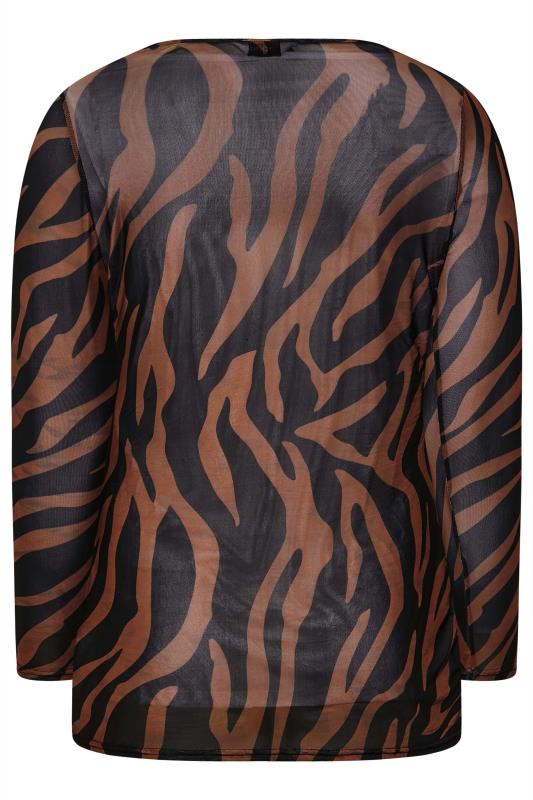 Plus Size Black & Brown Zebra Print Long Sleeve Mesh Top | Yours Clothing 7