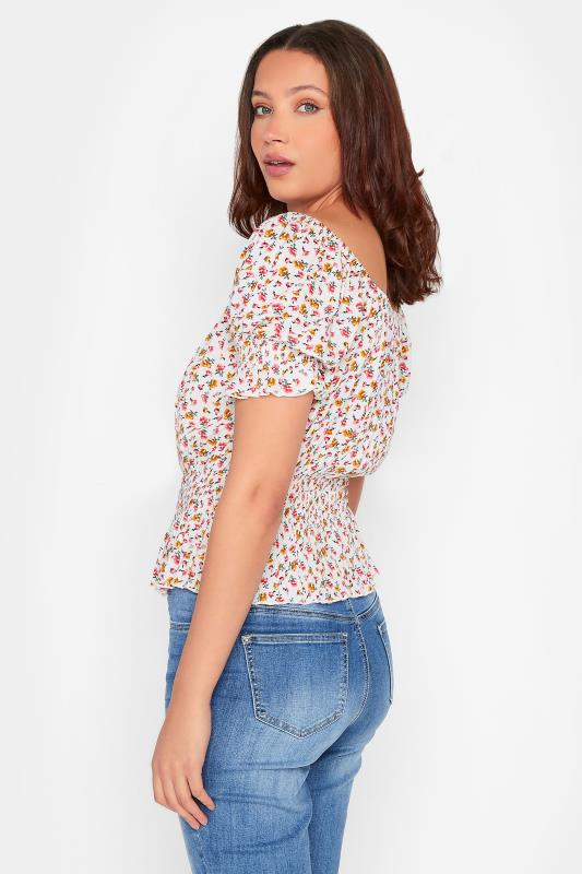 LTS Tall White Floral Crinkle Bardot Top | Long Tall Sally 3