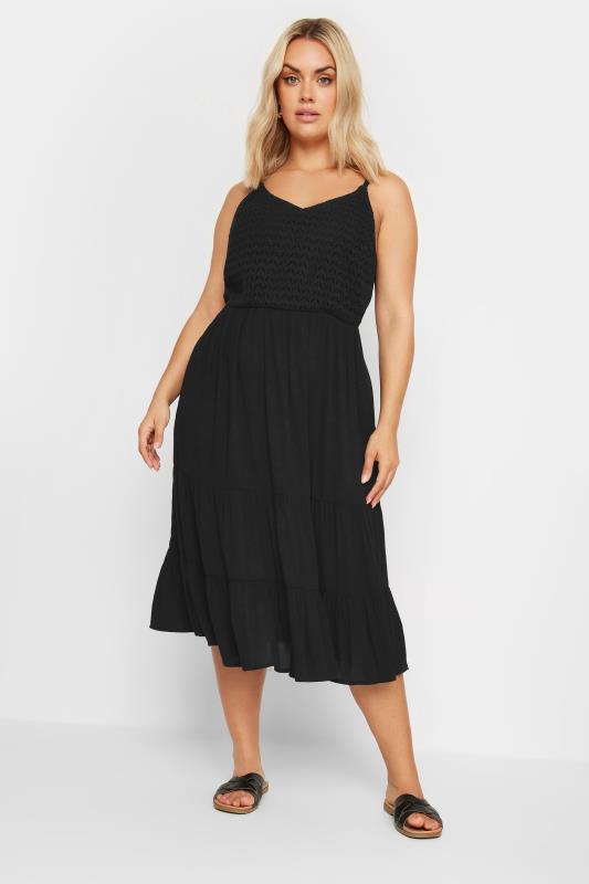 LIMITED COLLECTION Plus Size Black Crochet Crinkle Midaxi Dress | Yours Clothing 3