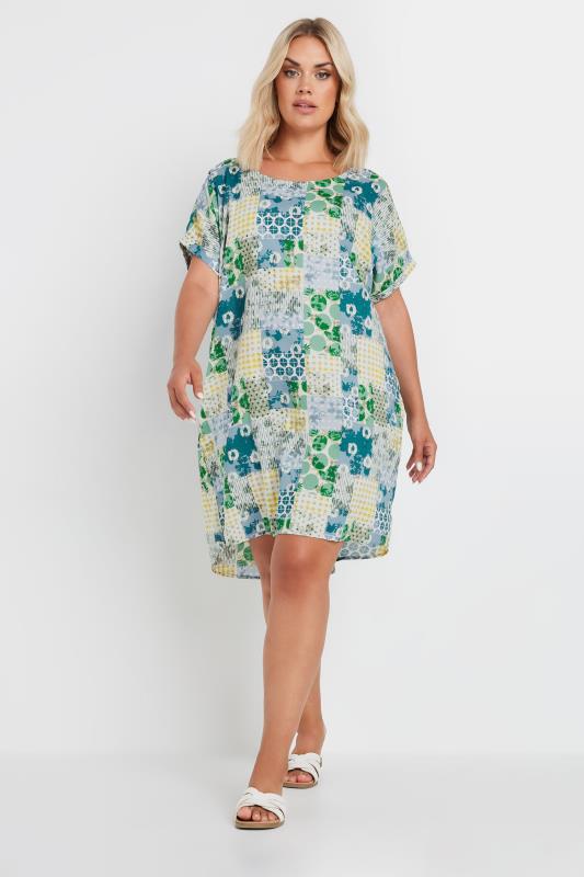 YOURS Plus Size Green Tile Print Tunic Dress | Yours Clothing 1