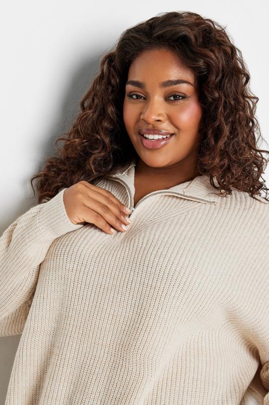 YOURS Plus Size Cream Quarter Zip Jumper | Yours Clothing 6