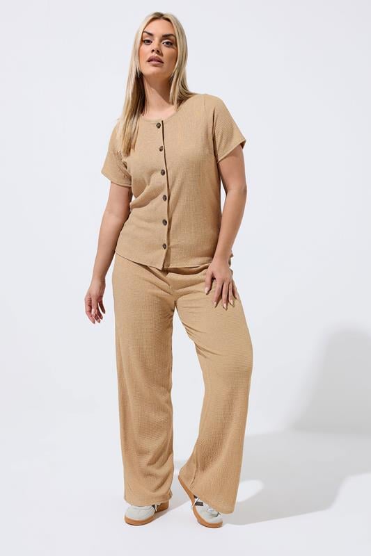 LIMITED COLLECTION Plus Size Beige Crinkle Wide Leg Trousers | Yours Clothing 2