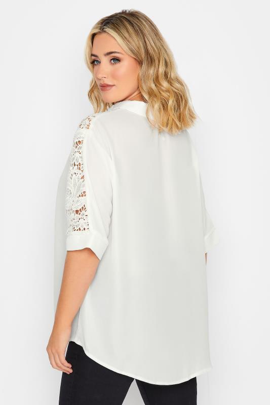 YOURS LONDON Plus Size White Lace Insert Shirt | Yours Clothing 3