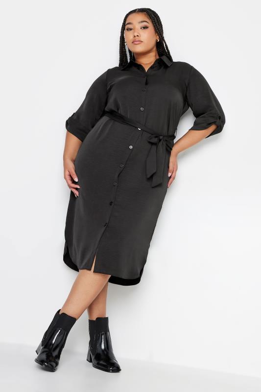 YOURS Plus Size Black Midi Shirt Dress | Yours Clothing 2