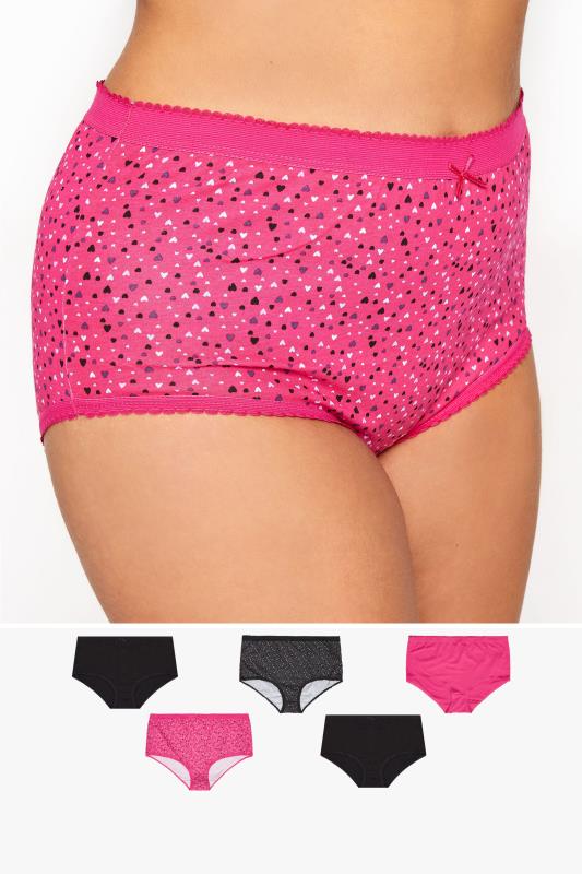 Plus Size  5 PACK Curve Pink Heart Print Full Briefs