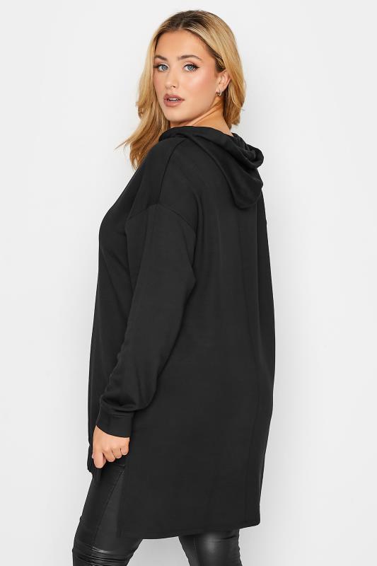 Plus Size Black Embellished Tie Hoodie | Yours Clothing 3