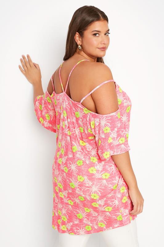 Plus Size Pink Floral Strappy Cold Shoulder Top | Yours Clothing 3