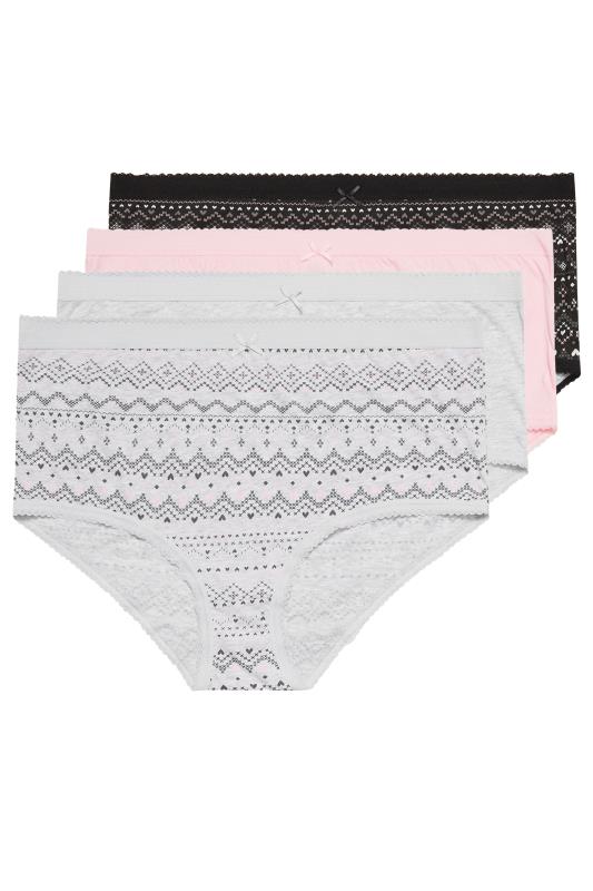 YOURS Plus Size 5 PACK Grey Fairisle Print Full Briefs | Yours Clothing 3