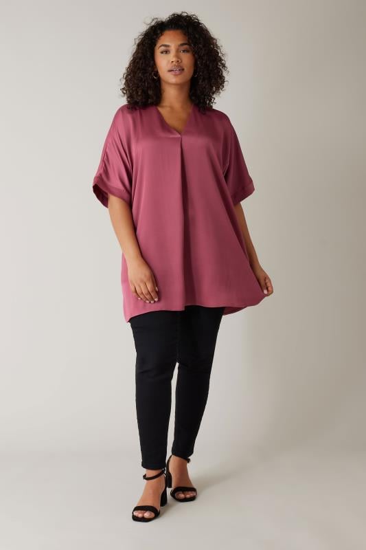 EVANS Plus Size Dusky Pink Pleat Front Blouse | Evans 2