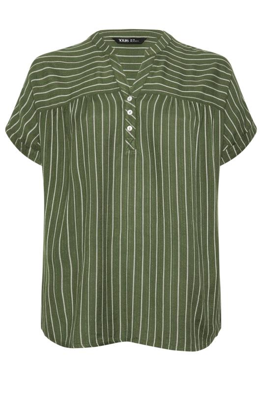 YOURS Plus Size Khaki Green Stripe Notch Neck Blouse | Yours Clothing 5