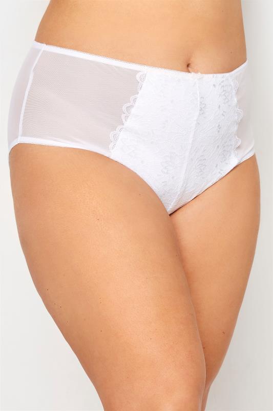 Plus Size White Lace Full Mid Rise Full Briefs | Yours Clothing  1