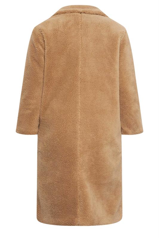 YOURS Plus Size Camel Brown Teddy Maxi Coat | Yours Clothing 8