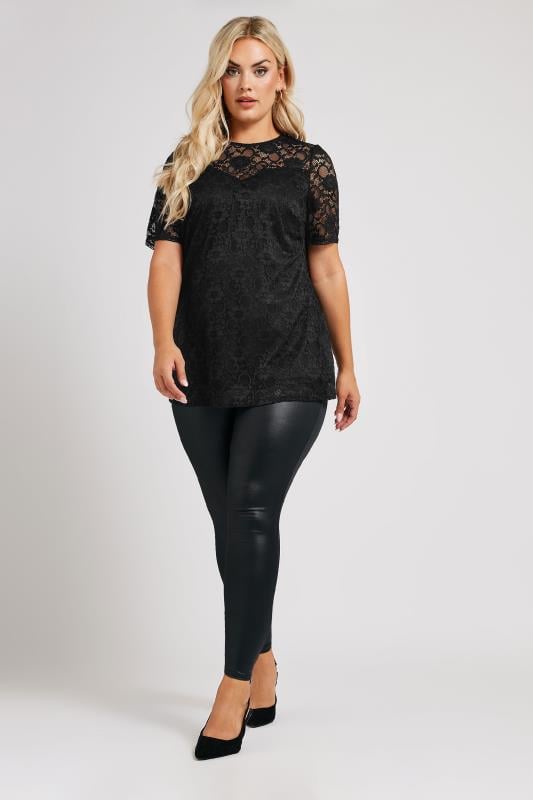 YOURS LONDON Plus Size Black Lace Sweetheart Top | Yours Clothing 2