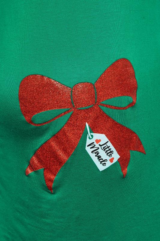 LTS Tall Maternity Green & Red Bow Print 'Little Miracle' Christmas T-shirt | Long Tall Sally 5