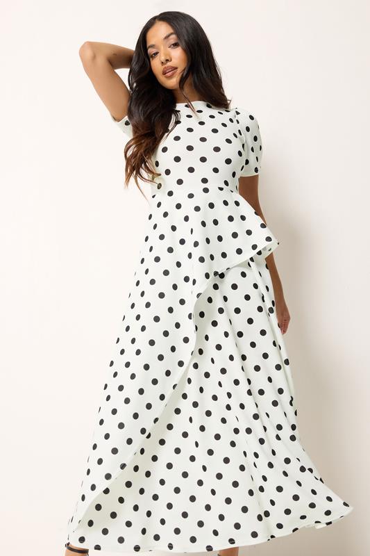 PixieGirl Petite Women's White Polka Dot Print Maxi Dress | PixieGirl 1