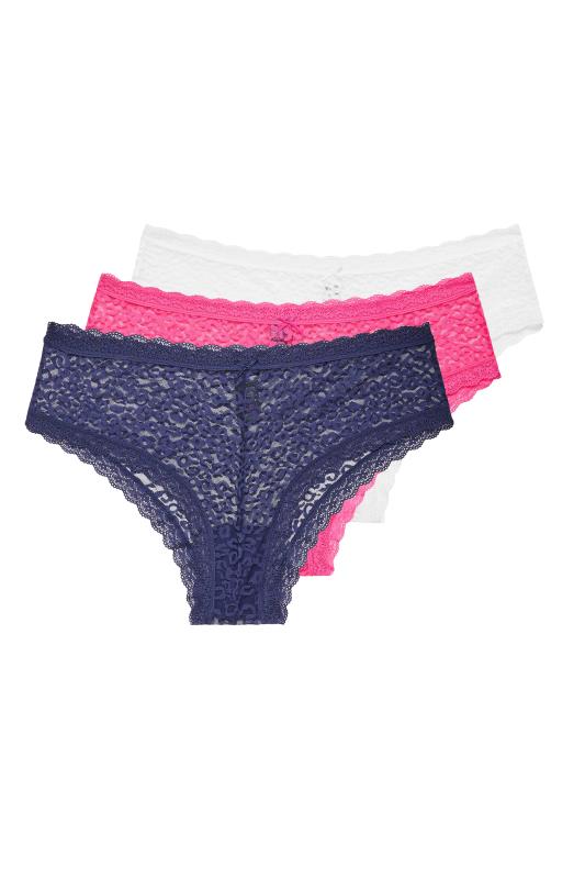 YOURS Plus Size 3 PACK Navy Blue & Pink Leopard Print Brazilian Briefs | Yours Clothing 5