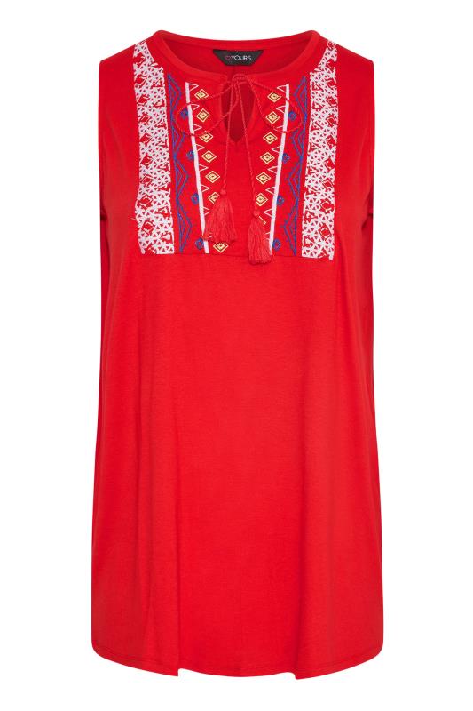 Curve Red Aztec Embroidered Tie Neck Top_X.jpg