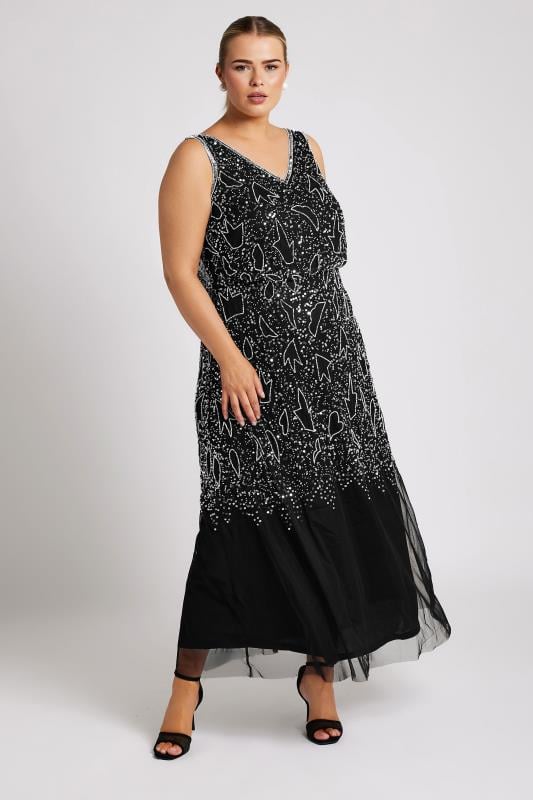 LUXE Plus Size Black Sequin Embellished Maxi Dress | Yours Clothing  3