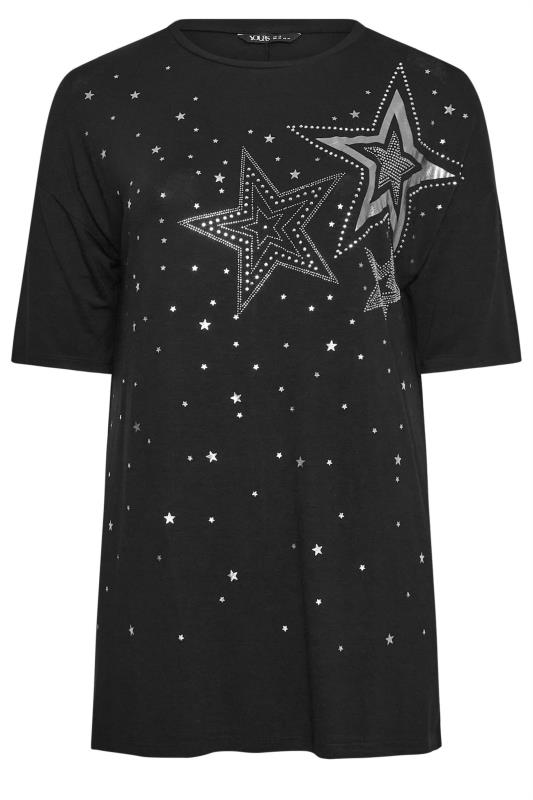 YOURS Plus Size Curve Black & Sequin Embellished Star T-Shirt | Yours Clothing  5