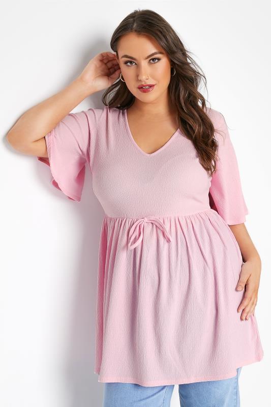 LIMITED COLLECTION Curve Pink Tie Waist Crinkle Top_A.jpg