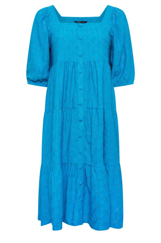 YOURS Plus Size Blue Broderie Anglaise Button Front Dress | Yours Clothing 5