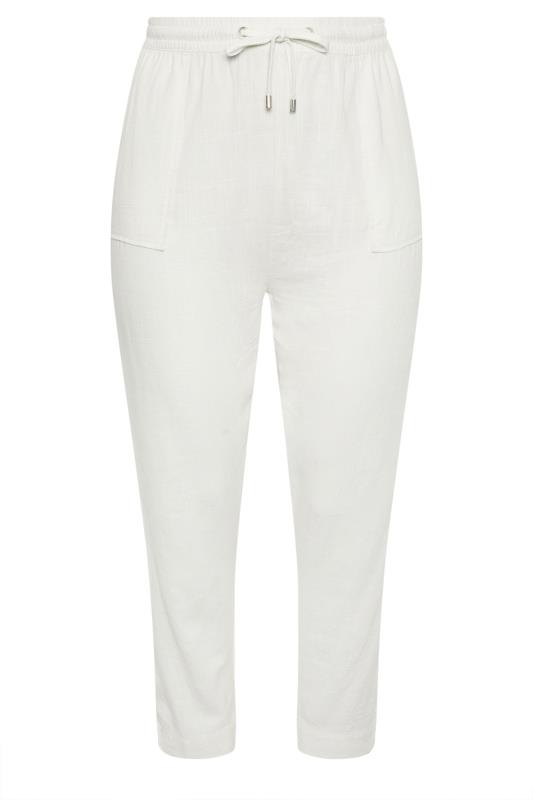 YOURS Curve White Linen Joggers | Yours Clothing  5