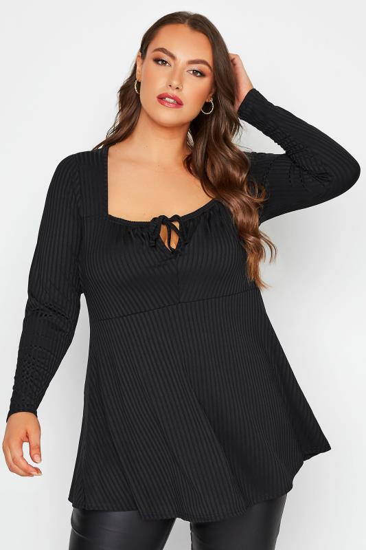 LIMITED COLLECTION Plus Size Black Ribbed Square Neck Top | Yours Clothing 1