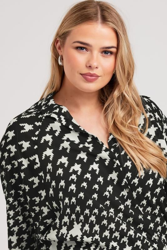 YOURS LONDON Plus Size Black Dogtooth Print Longline Shirt | Yours Clothing 5