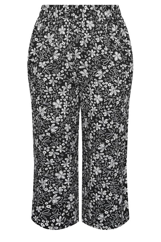 YOURS Plus Size Black Floral Print Cropped Trousers | Yours Clothing 5