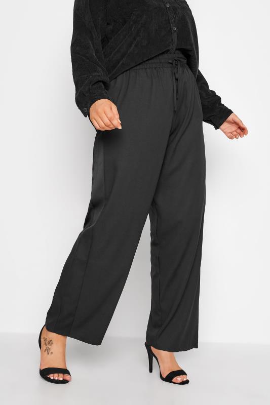 Plus Size Black Contrast Satin Wide Leg Trousers | Yours Clothing 2