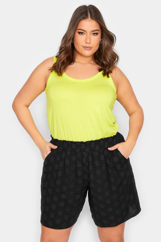 YOURS Plus Size Black Broderie Anglaise Shorts | Yours Clothing 1