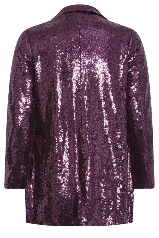 Plus Size Purple Sequin Embellished Blazer | Yours Clothing 9