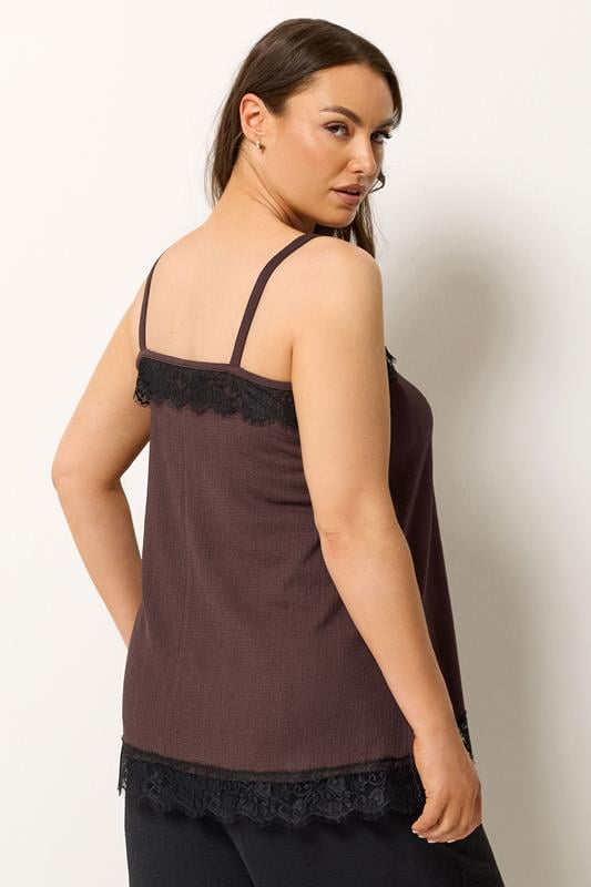 YOURS Plus Size Chocolate Brown Lace Detail Vest Top | Yours Clothing 2