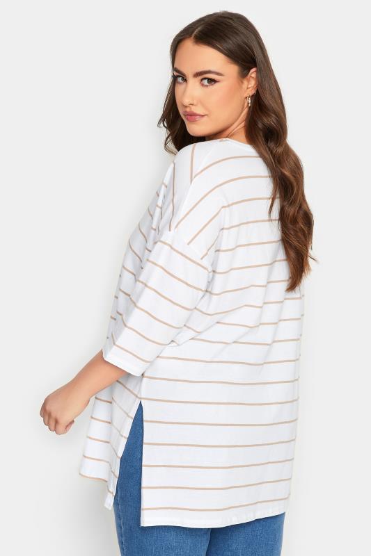 YOURS Curve Plus Size White Stripe V-Neck T-Shirt | Yours Clothing  3