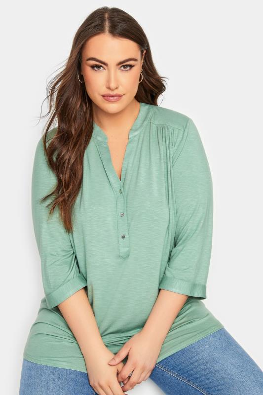 Tallas Grandes YOURS Curve Green Half Placket Blouse