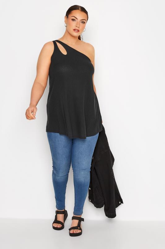 LIMITED COLLECTION Curve Black Split Strap Ribbed Cami Top 2