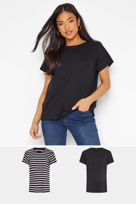 2 PACK Petite Black Stripe Basic T-Shirts | PixieGirl 1