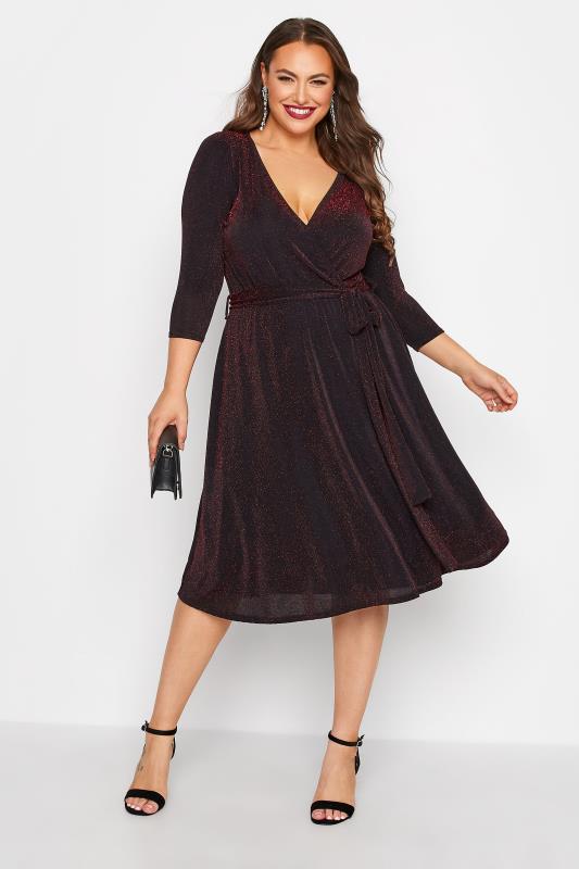 Plus Size  YOURS LONDON Curve Red Glitter Wrap Dress