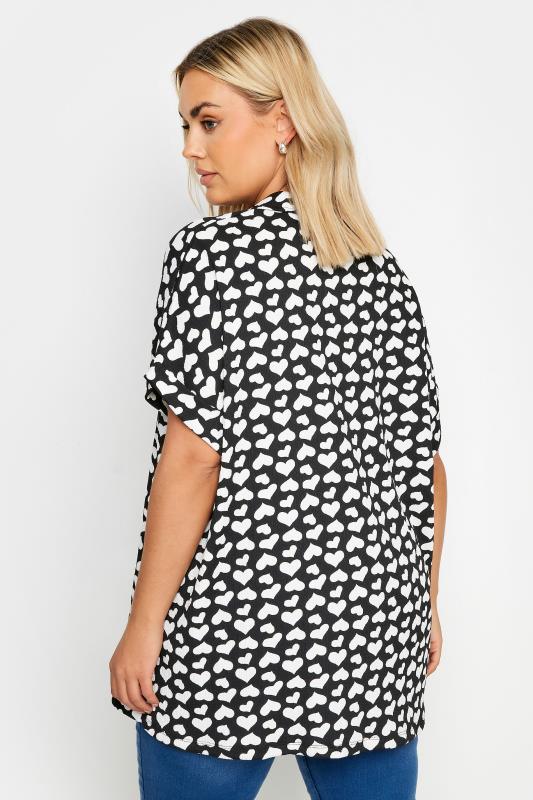 YOURS Plus Size Black Heart Print Button Front Shirt | Yours Clothing 3